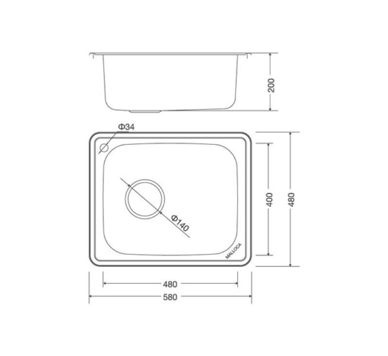 Bản vẽ kích thước chậu rửa bát 1 hố 